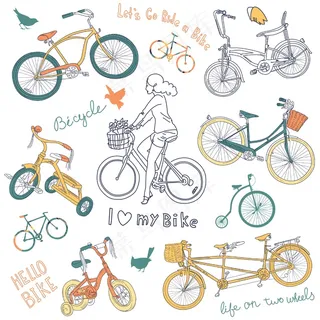 老式自行车和一个漂亮的女孩骑自行车