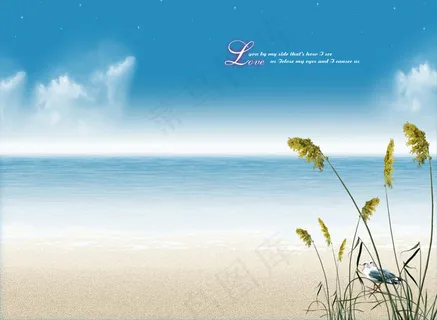 意境海滩风景桌面PSD图片壁