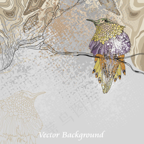 经典工笔画鸟01—矢量素材