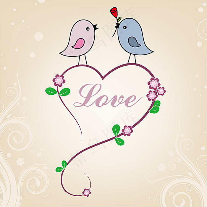 情侣爱心小鸟矢量情人节图片