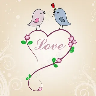 情侣爱心小鸟矢量情人节图片