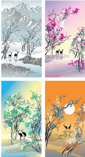 春夏秋冬四季 大树 树