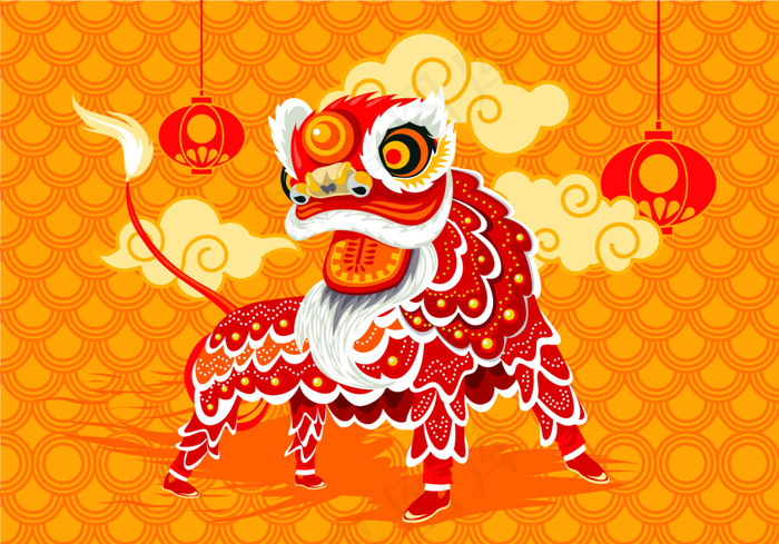 新年舞狮素材eps,ai矢量模版下载