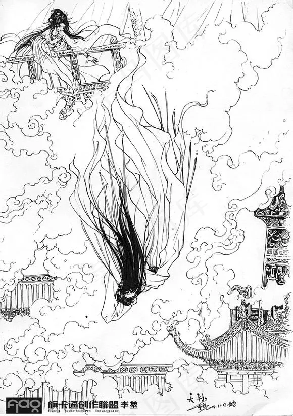 线稿人物白描素材ai矢量模版下载