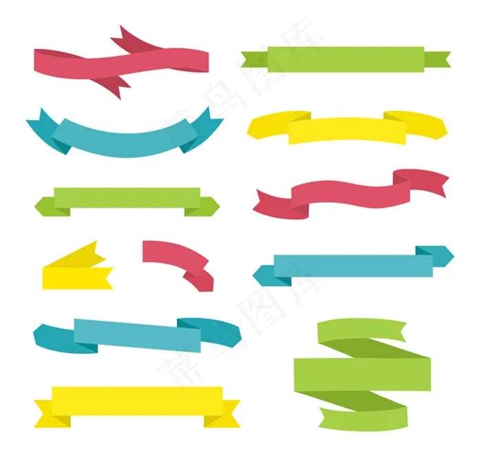 12款彩色丝带条幅矢量图ai矢量模版下载