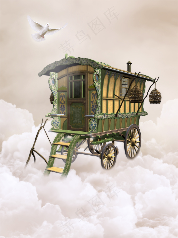 梦幻 仙境 天空 复古 马车