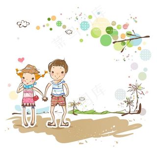 沙滩上手拉手的小朋友图片