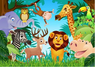 树林中的卡通动物图片