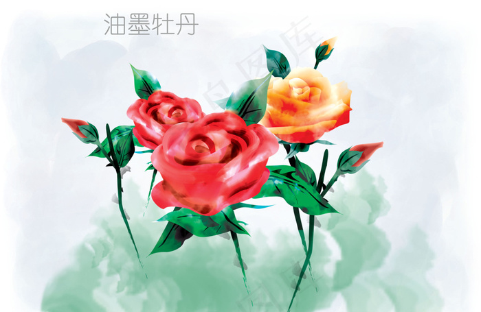 油墨牡丹(4000X2600(DPI:300))psd模版下载