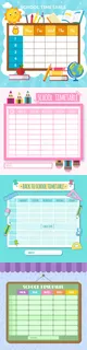 卡通学校课程表矢量集合