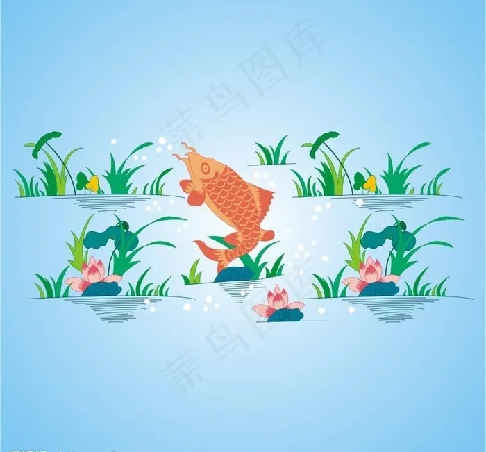鲤鱼荷花图图片cdr矢量模版下载