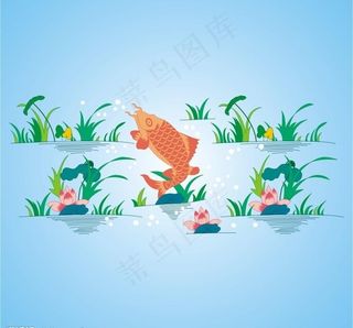 鲤鱼荷花图图片