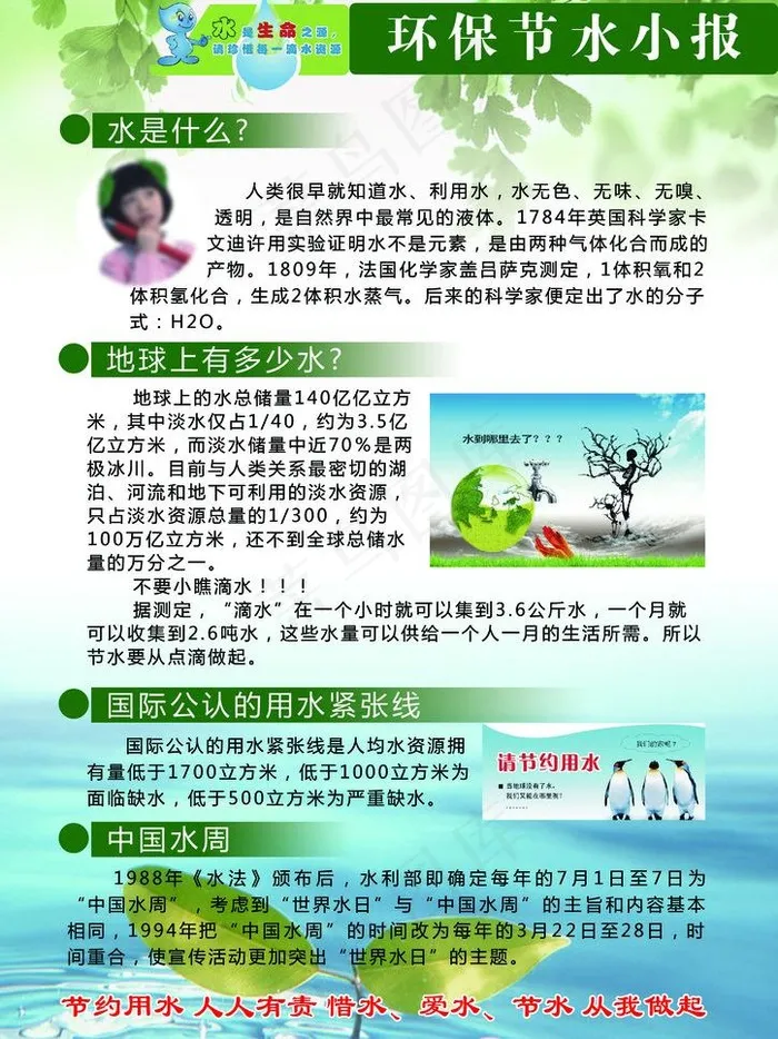 环保节水小报图片(2480X3508(DPI:300))psd模版下载