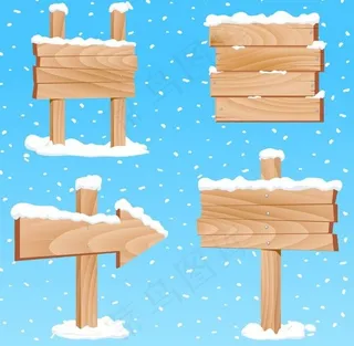 积雪中的指示路牌矢量素材