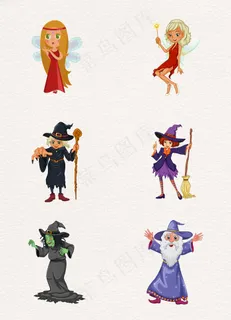 彩色手绘童话人物花仙子巫婆插画素材