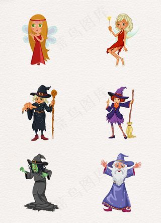 彩色手绘童话人物花仙子巫婆插画素材