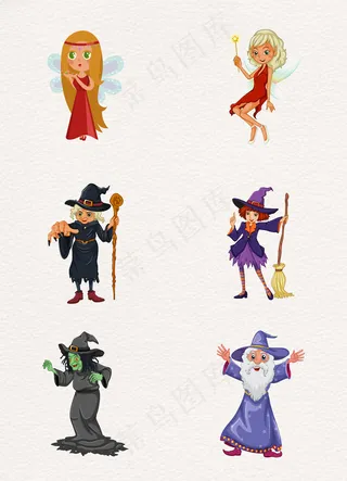 彩色手绘童话人物花仙子巫婆插画素材