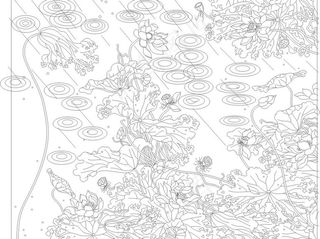 紫罗烟 荷花 雨 背景墙 失量图片