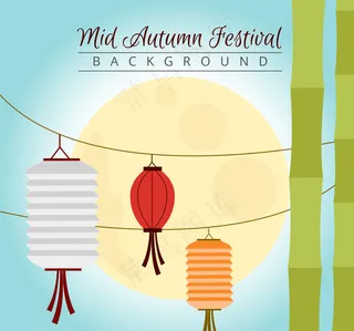 中秋节装饰灯笼月亮背景