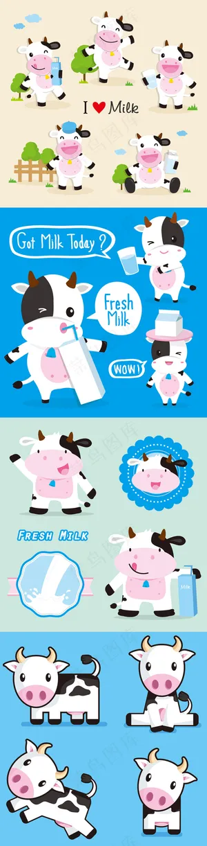 可爱卡通奶牛动物养殖农场草原设计矢...