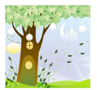 草地上的卡通大树