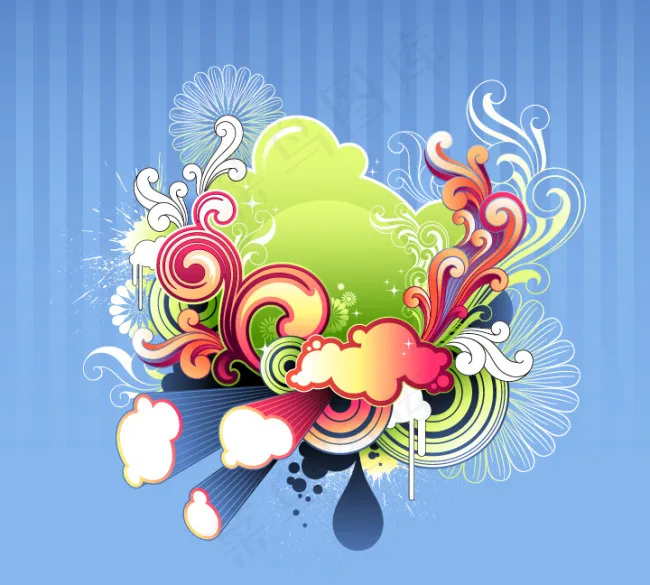 云朵花朵藤蔓图案eps,ai矢量模版下载