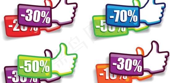 大拇指手势折扣标签矢量图 AI