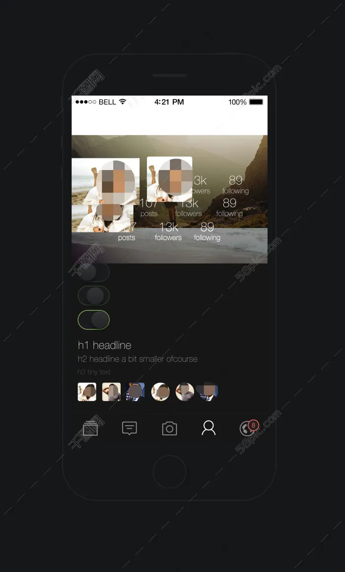 人物APP界面psd模版下载