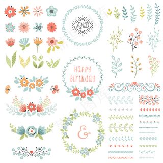 标招设计素材唯美花卉花环手绘花朵E...