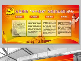 红色大气党员四个意识文化墙设计