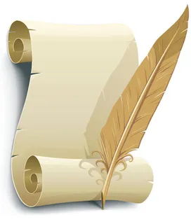 羽毛笔与怀旧卷纸矢量图