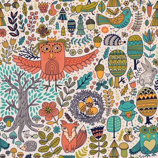 卡通可爱北欧童话梦幻儿童动物无缝平铺背景头像印刷矢量图片素材