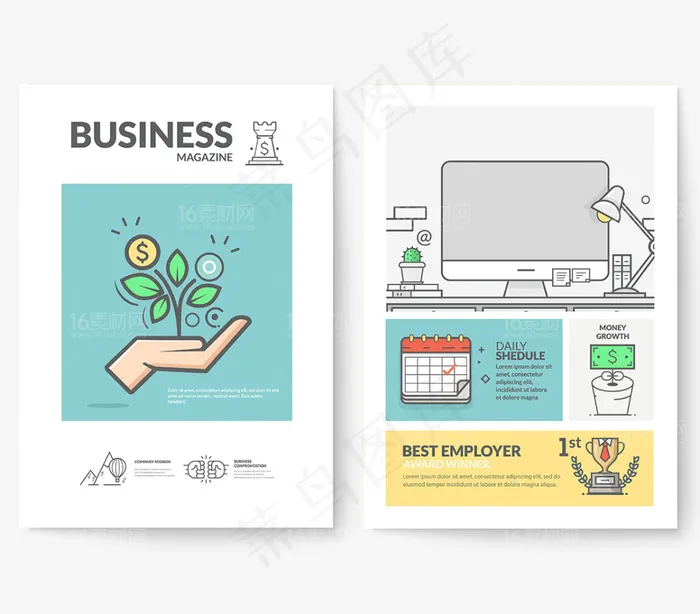 卡通自然时尚简约图标单页设计eps,ai矢量模版下载