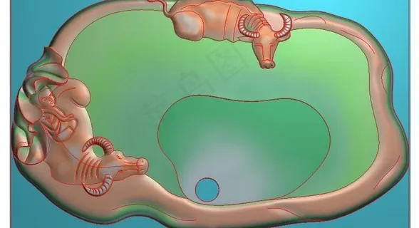 精雕图 荷花牛童茶盘 jdp图片