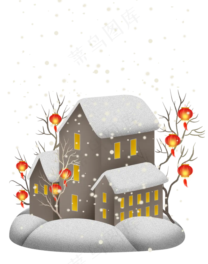 冬季雪天的房屋,免抠元素(2000*2530px 300 dpi )psd模版下载