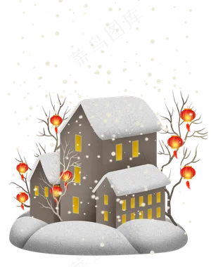冬季雪天的房屋,免抠元素