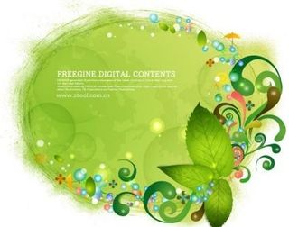 绿色的叶子和丰富多彩的花纹背景矢量