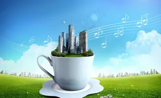 杯子城市 创意海报图片