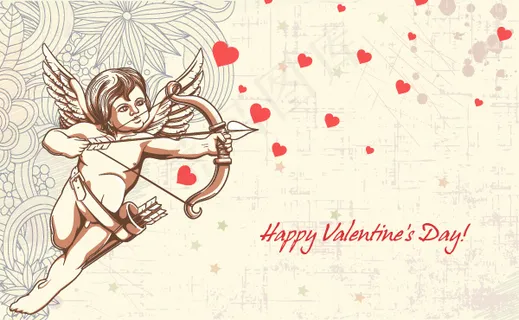 天使丘比特爱情人节矢量图背景画面