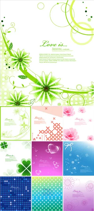 淡雅花纹网格圆点背景矢量素材