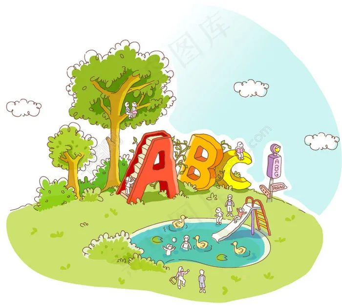 草坪上的ABCai矢量模版下载