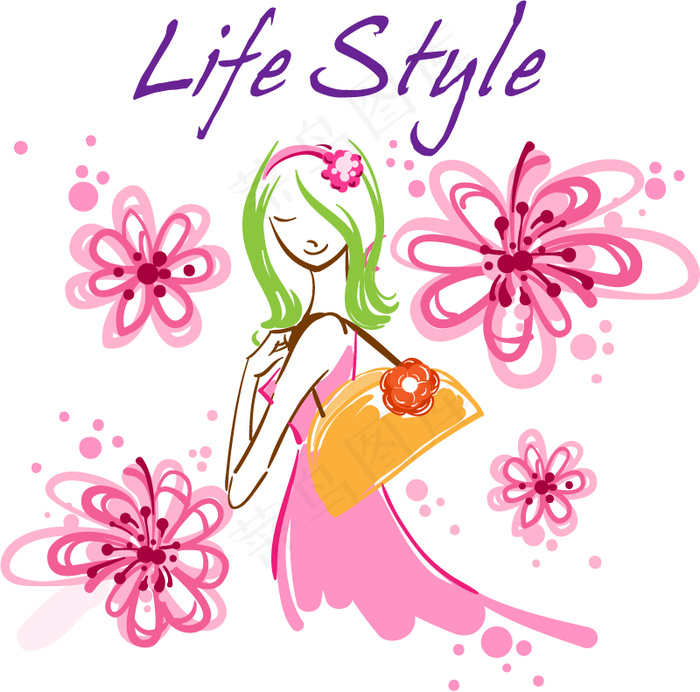 春天，年轻女孩矢量素材