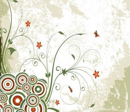 老式的涡流花卉背景矢量