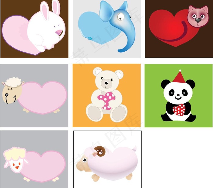 可爱爱心动物8款图片