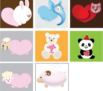 可爱爱心动物8款图片