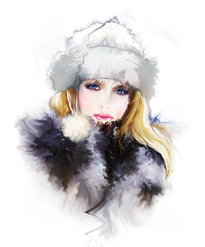 穿皮草的美女插画图片