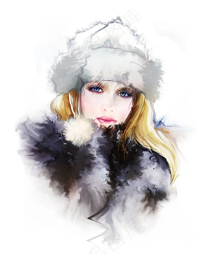穿皮草的美女插画图片