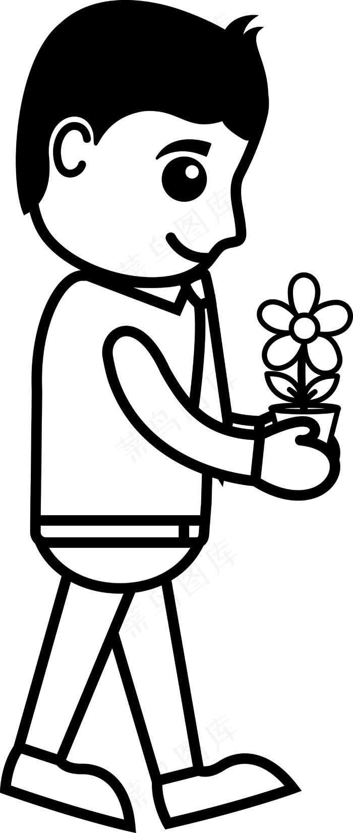 男人拿着一个小小的花卉植物的商业载...