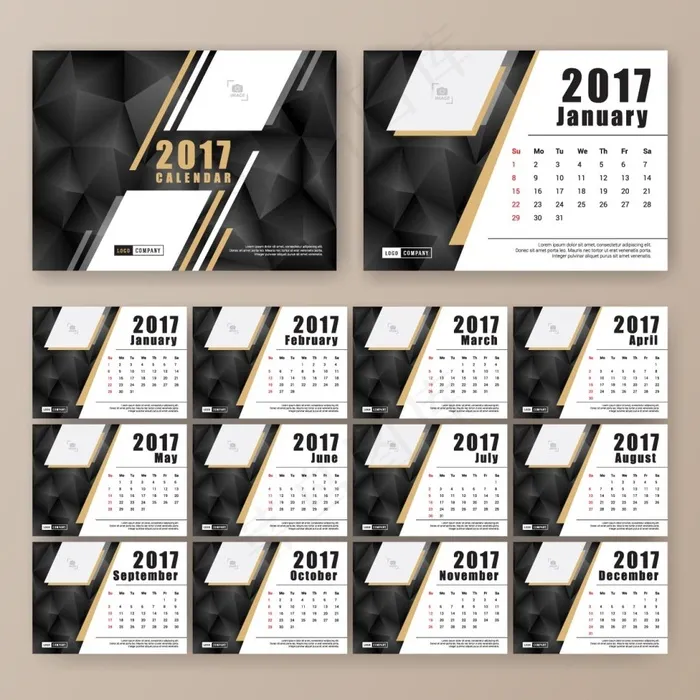17款创意中国风2017鸡年台历eps,ai矢量模版下载