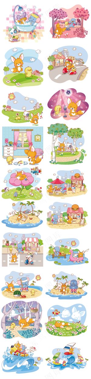 卡通动物手绘插画AI矢量素材